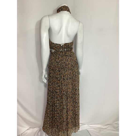 Shona Joy 'Paloma' Brown High Neck Cut Out Chiffon Midi Dress Size 6 - Picture 3 of 4